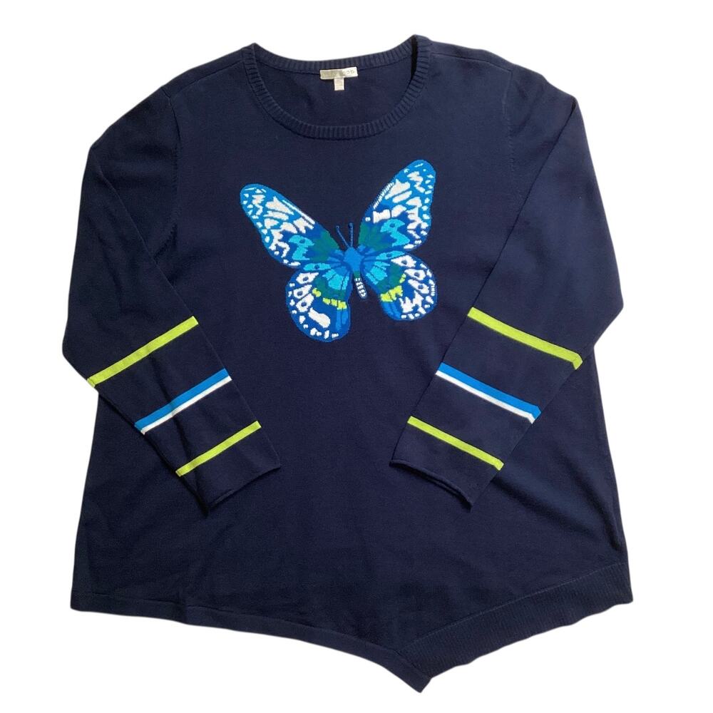 Lisa Todd Asymmetrical Butterfly Sweater 100% cotton size 2X navy